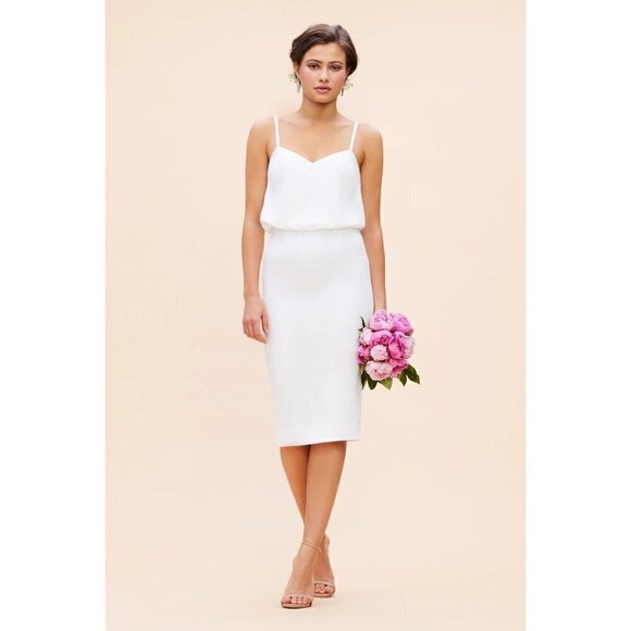 DRESS THE POPULATION Alondra Blouson Sheath Dress in Off-White Size XX-Large